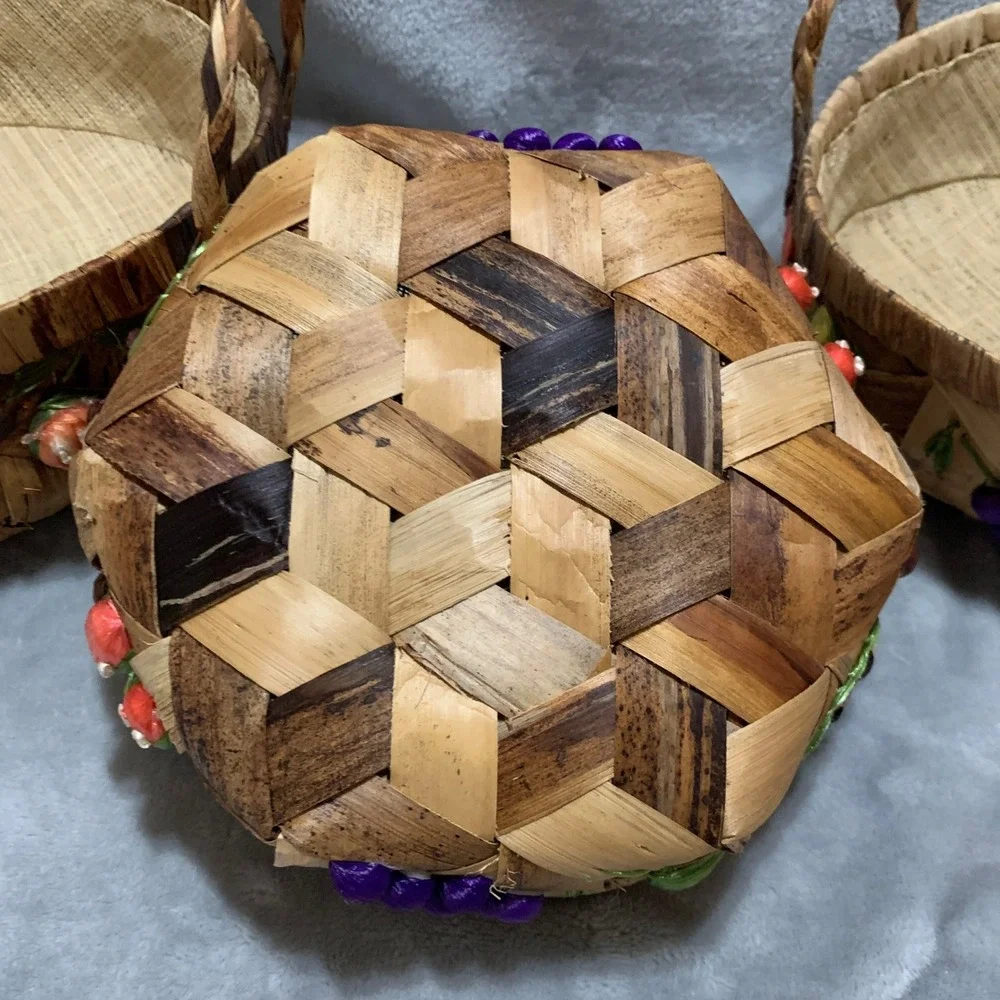 Woven Baskets Set of 3 Fruit Veggie Decor‎ Raffia Farmhouse Countrycore Vintage